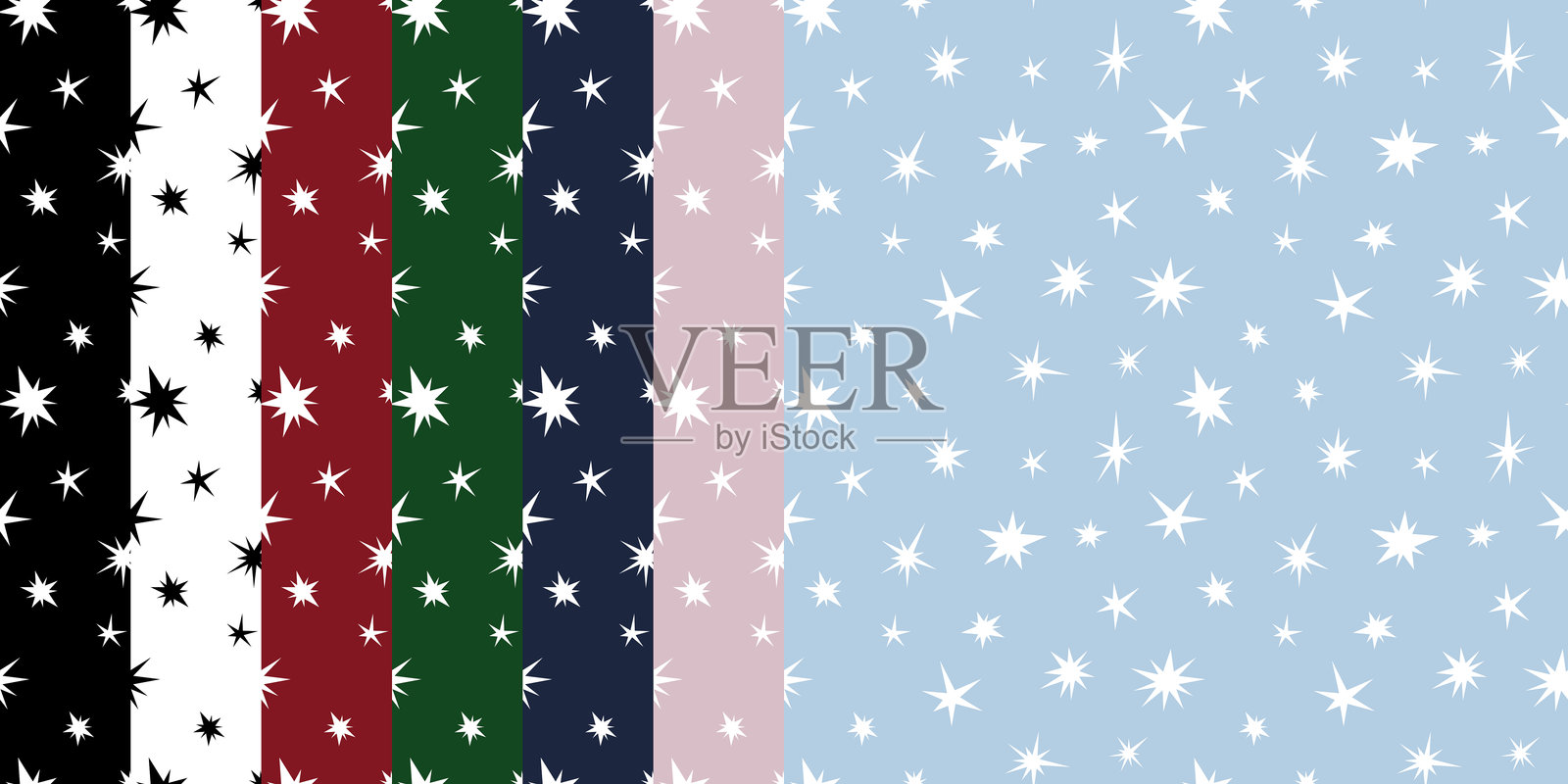 彩色背景上的抽象星星，节日无缝图案，矢量图插画图片素材