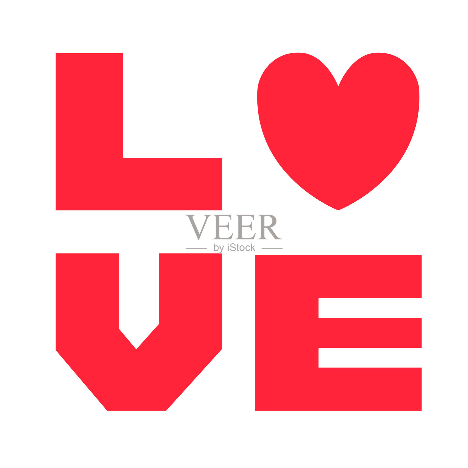 爱字。情人节红色心形图标。爱心符号。情人节快乐。方形构图。简单形状。贺卡、横幅模板。可爱的图形对象。扁平化设计。白色背景。插画图片素材