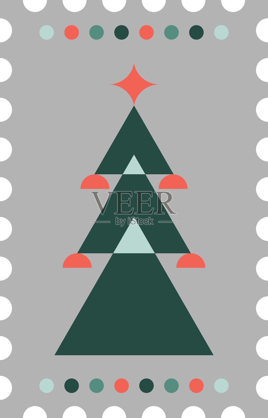 复古风格的圣诞邮票，带有几何元素，共10枚插画图片素材