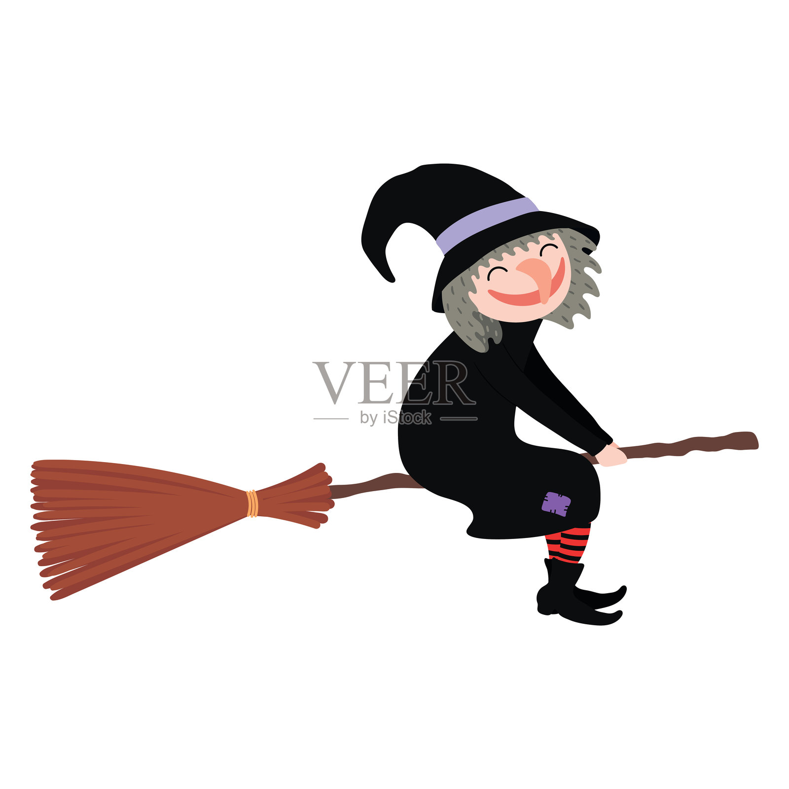 巫婆骑着扫帚飞翔，孤立的插画图片素材