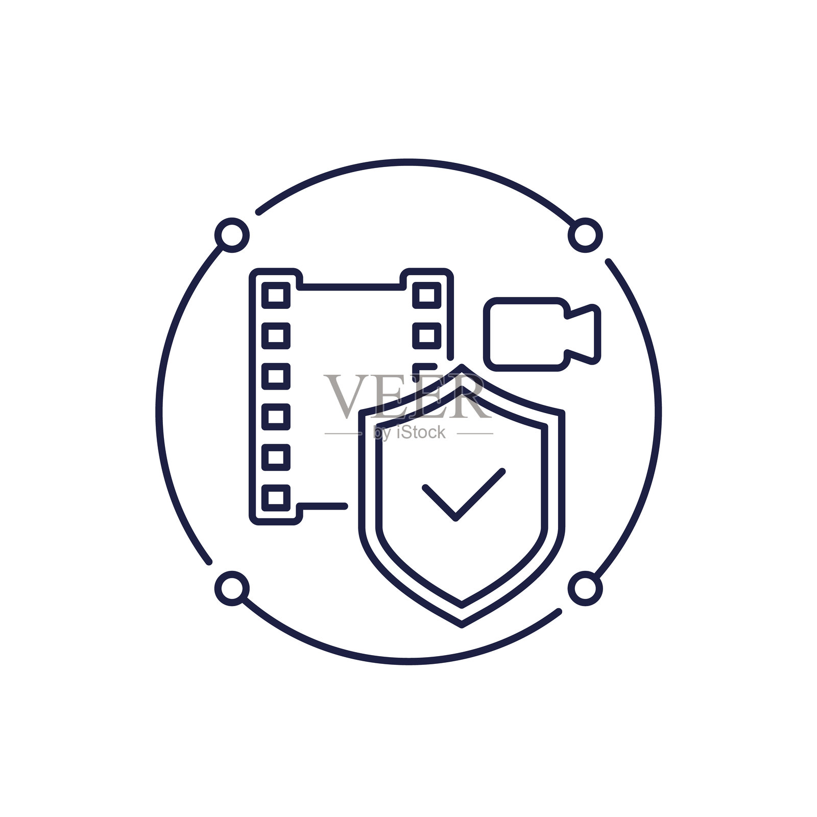 视频保护，版权内容图标线条设计插画图片素材