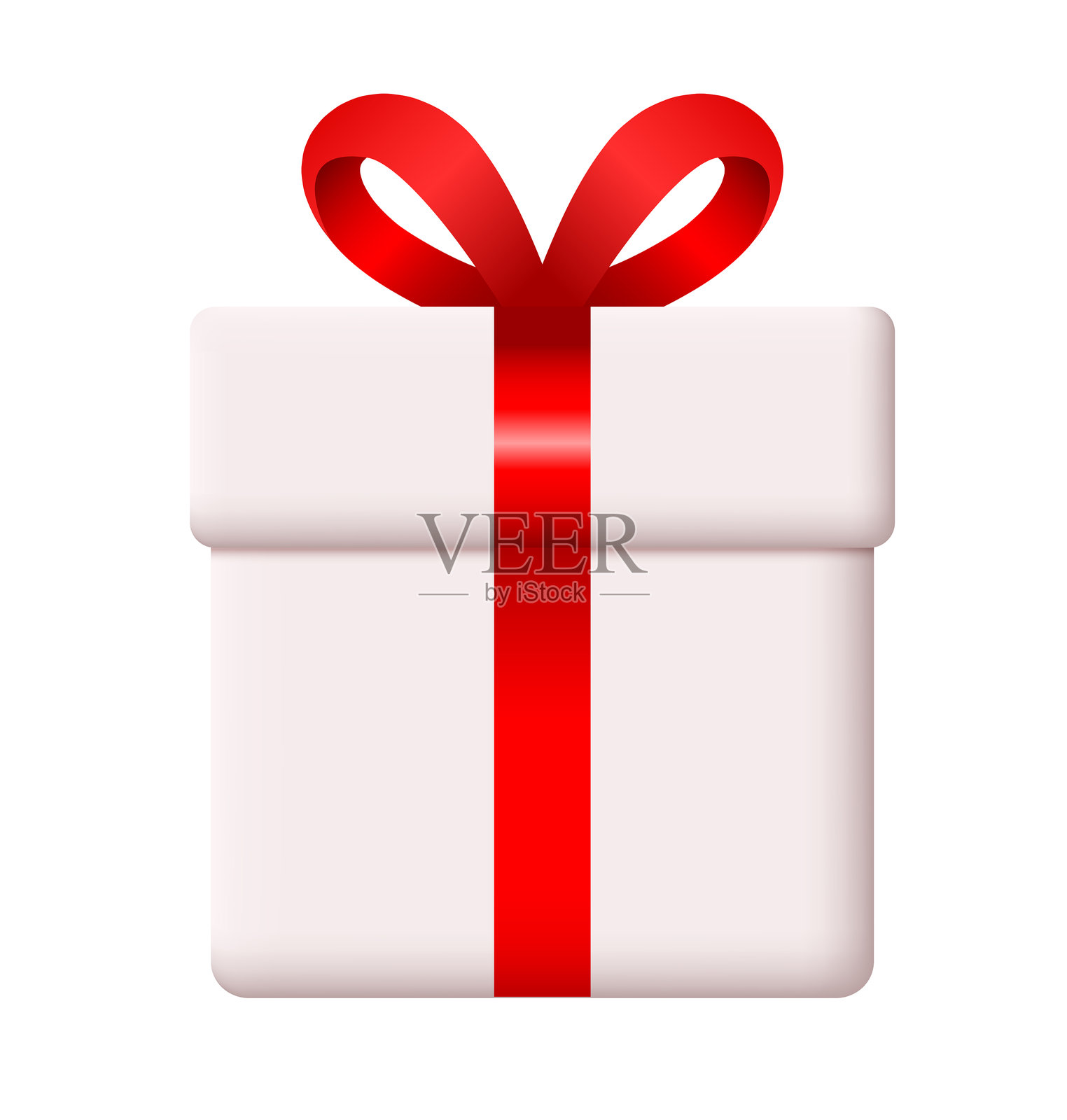 礼品盒。带有红色蝴蝶结的 3D 卡通盒子。矢量剪贴画，孤立在白色背景上。插画图片素材