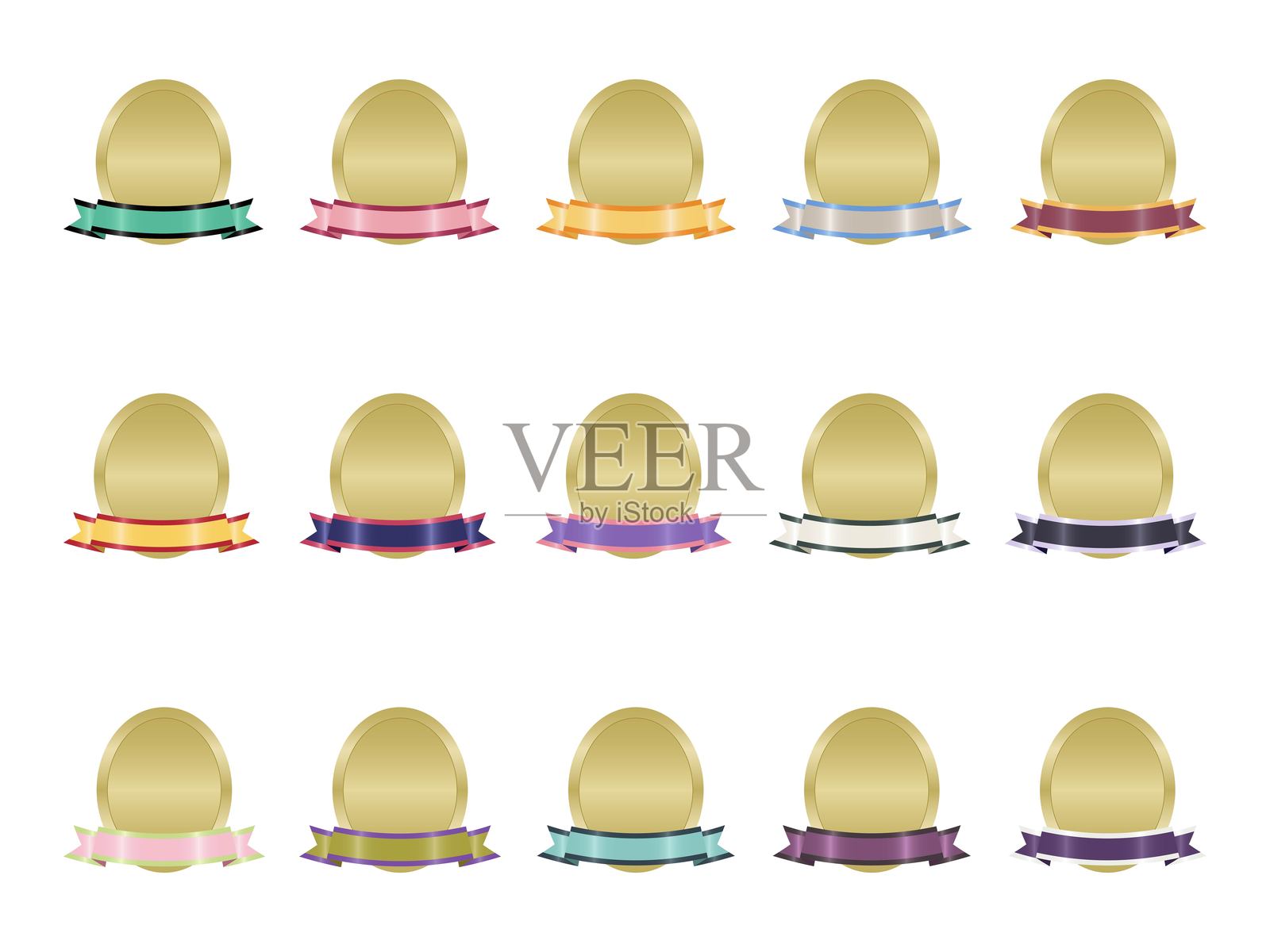 丝带奖牌材料套装24插画图片素材