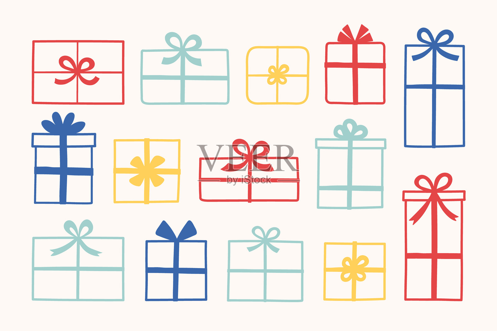 一套可爱的、手绘的礼品盒。圣诞装饰。矢量插画插画图片素材