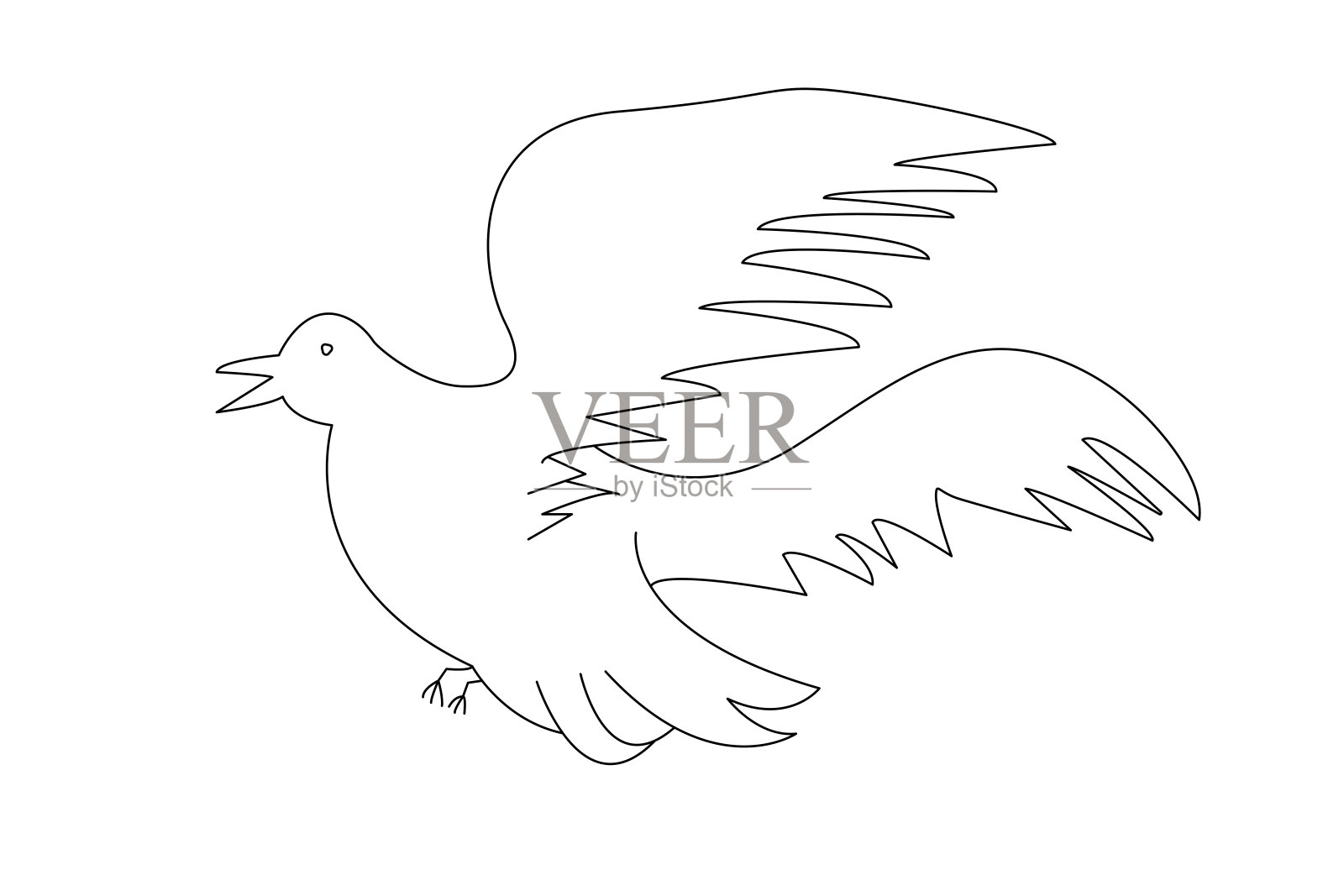 一只飞翔的鸟的轮廓矢量图。一只鸽子的线条画。插画图片素材