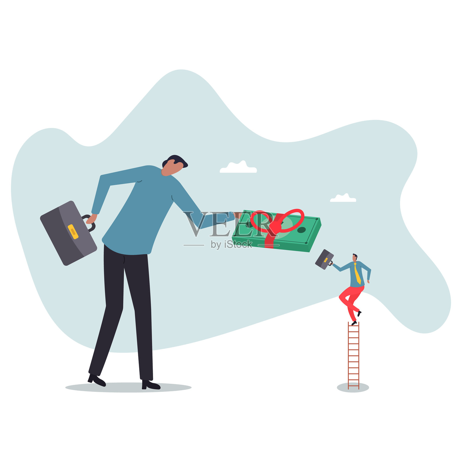 给员工支付额外奖金，特别礼物，更高的薪水或对高绩效员工的优质付款。关于一个男人和他的生活。插画图片素材