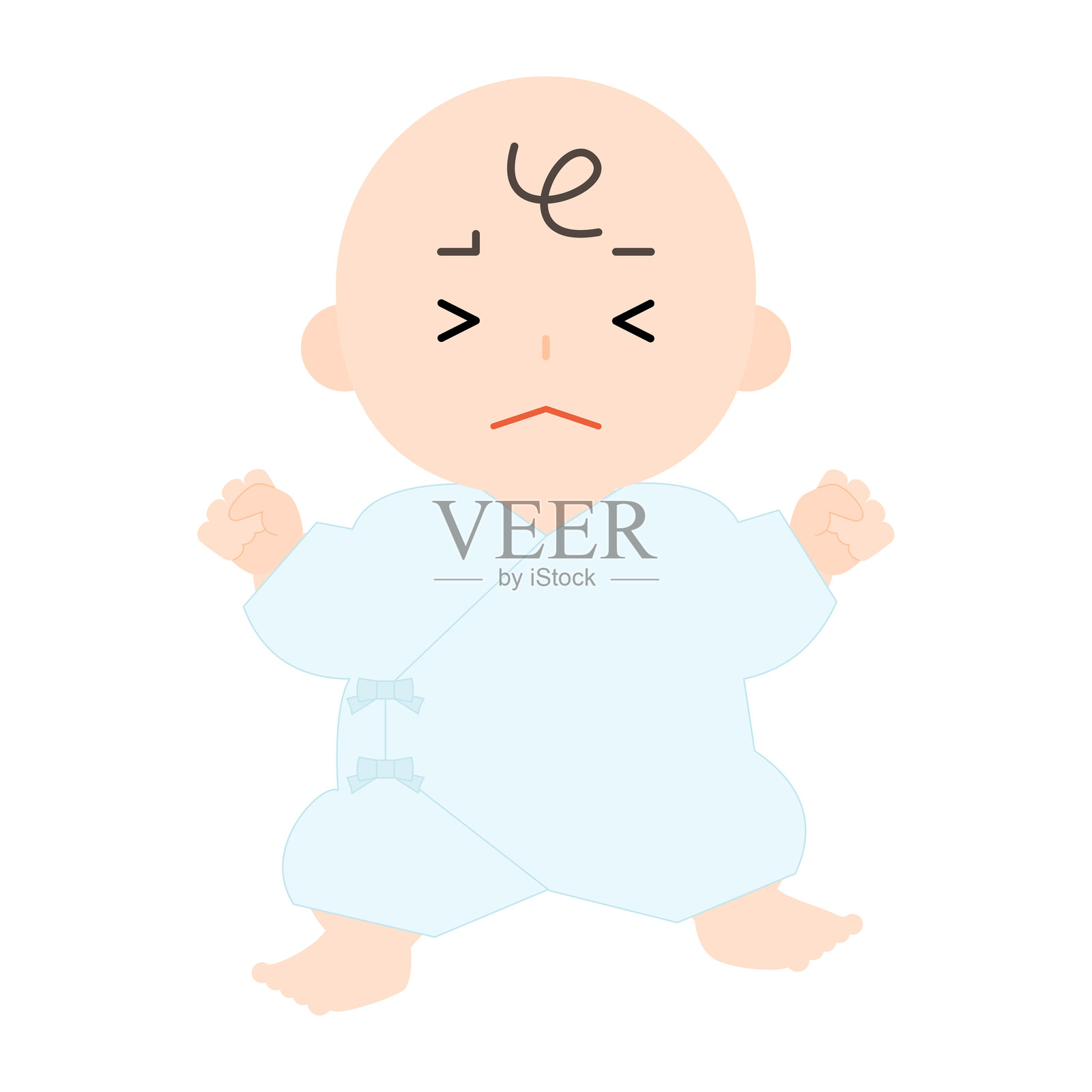 皱着眉的穿着内衣的婴儿插画图片素材