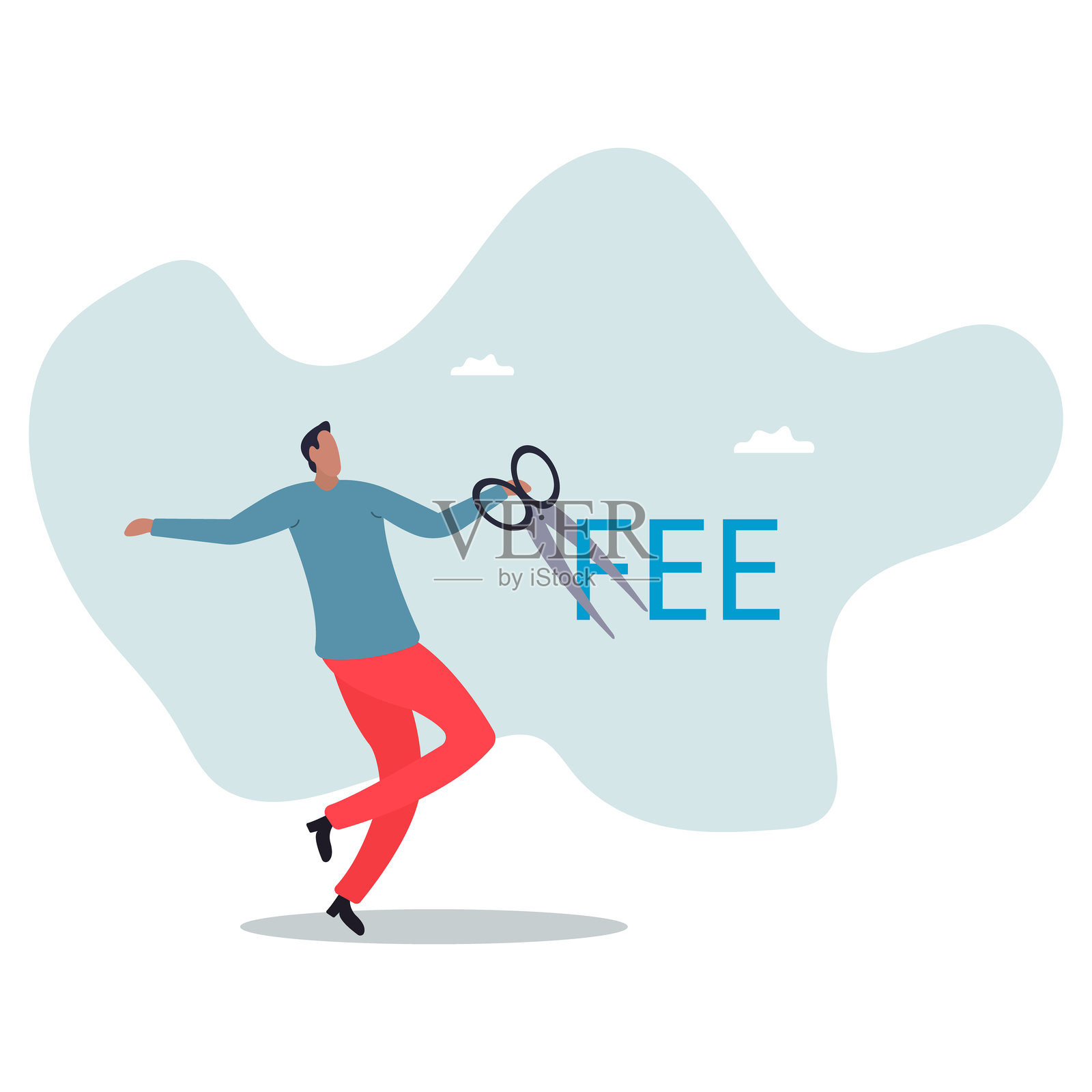 降低费用，减少需支付的服务费，低成本共同基金或低费率指数基金，免除财务费用。关于一个男人和他的人生。插画图片素材