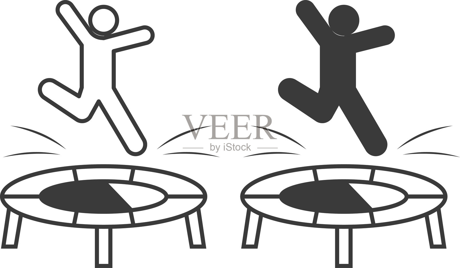 蹦床图标集。包含轮廓和填充样式。插画图片素材