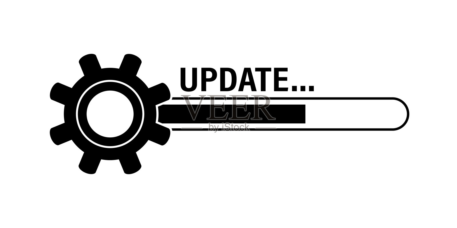 带进度条的齿轮。更新状态符号，更新系统软件。简单的黑色图标或横幅。升级和加载系统过程。插画图片素材