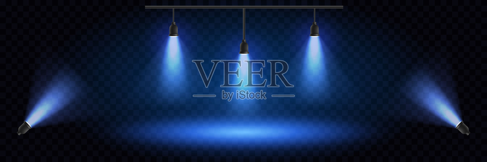 闪耀着粒子光芒的蓝色舞台灯光插画图片素材