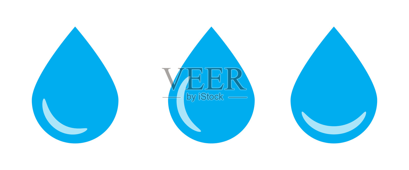 蓝色的水滴图标。扁平风格的水滴图标。插画图片素材