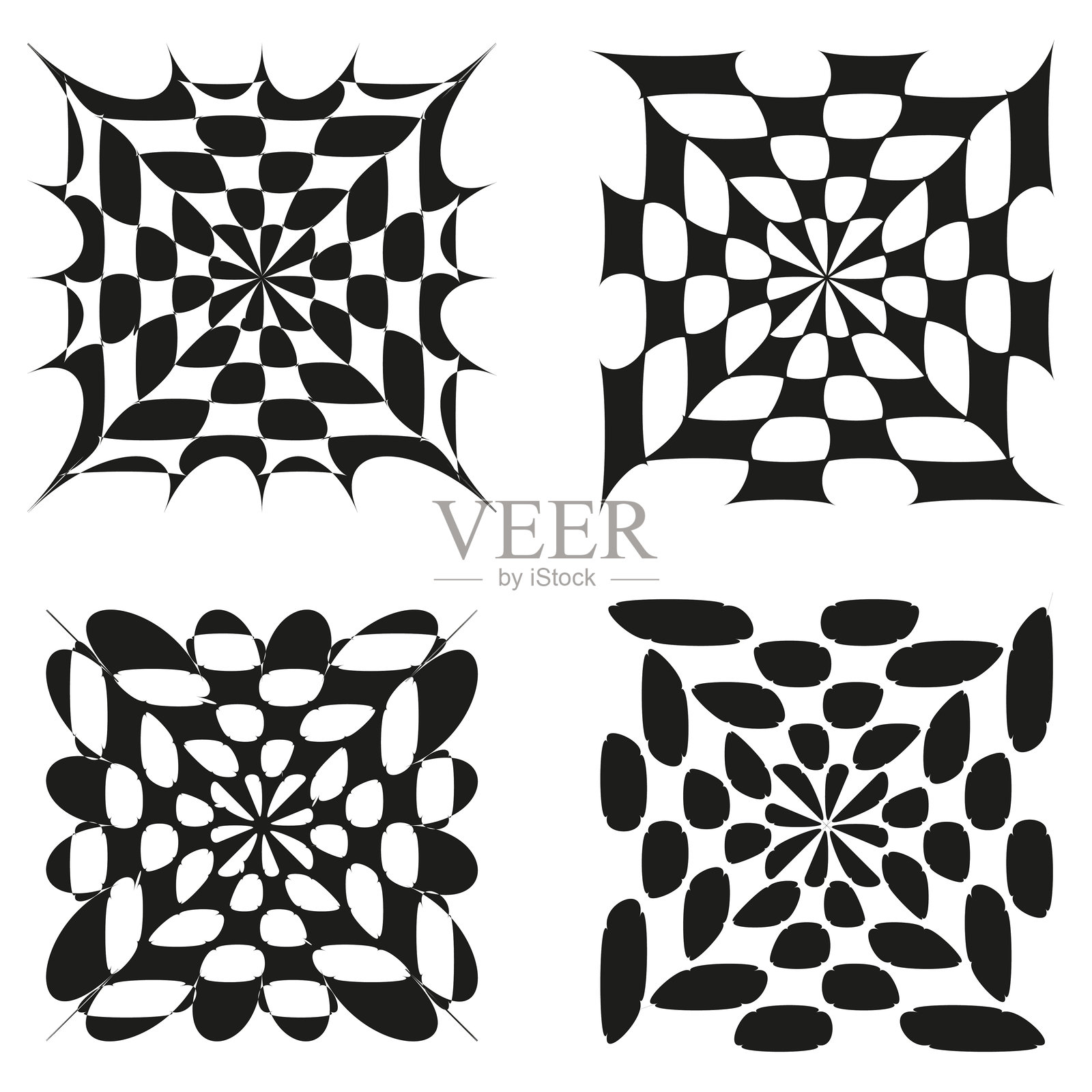 几何棋盘格图案。椭圆形和圆形。黑白抽象图案。矢量视觉元素。插画图片素材