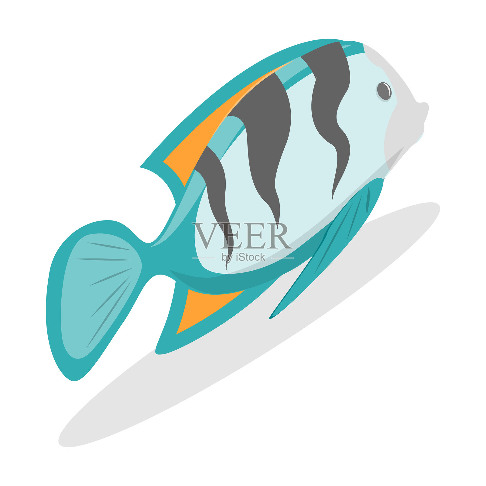 热带鱼集合的 3D 等距扁平矢量插画。项目 3插画图片素材