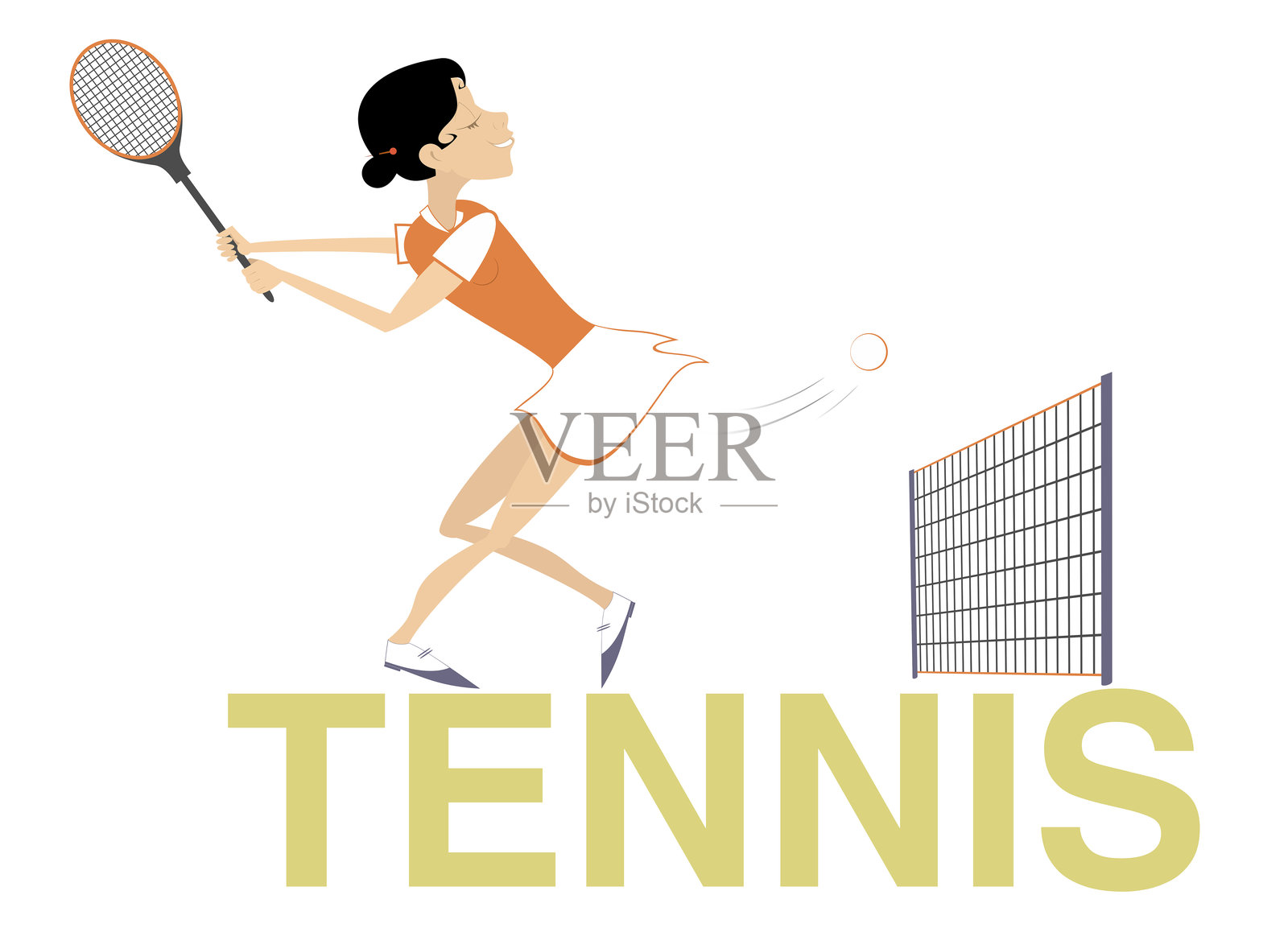 网球词汇。年轻女子打网球插画图片素材