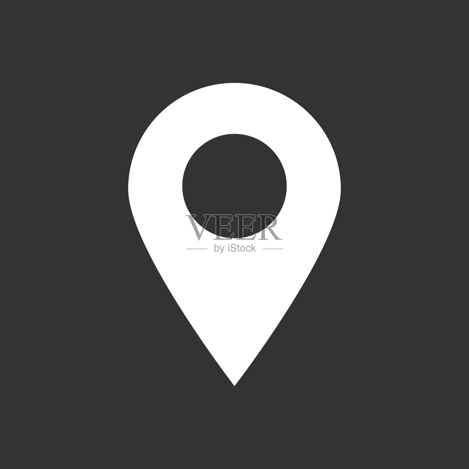 白色定位图钉图标 - 适用于深色背景的倒置地图标记插画图片素材