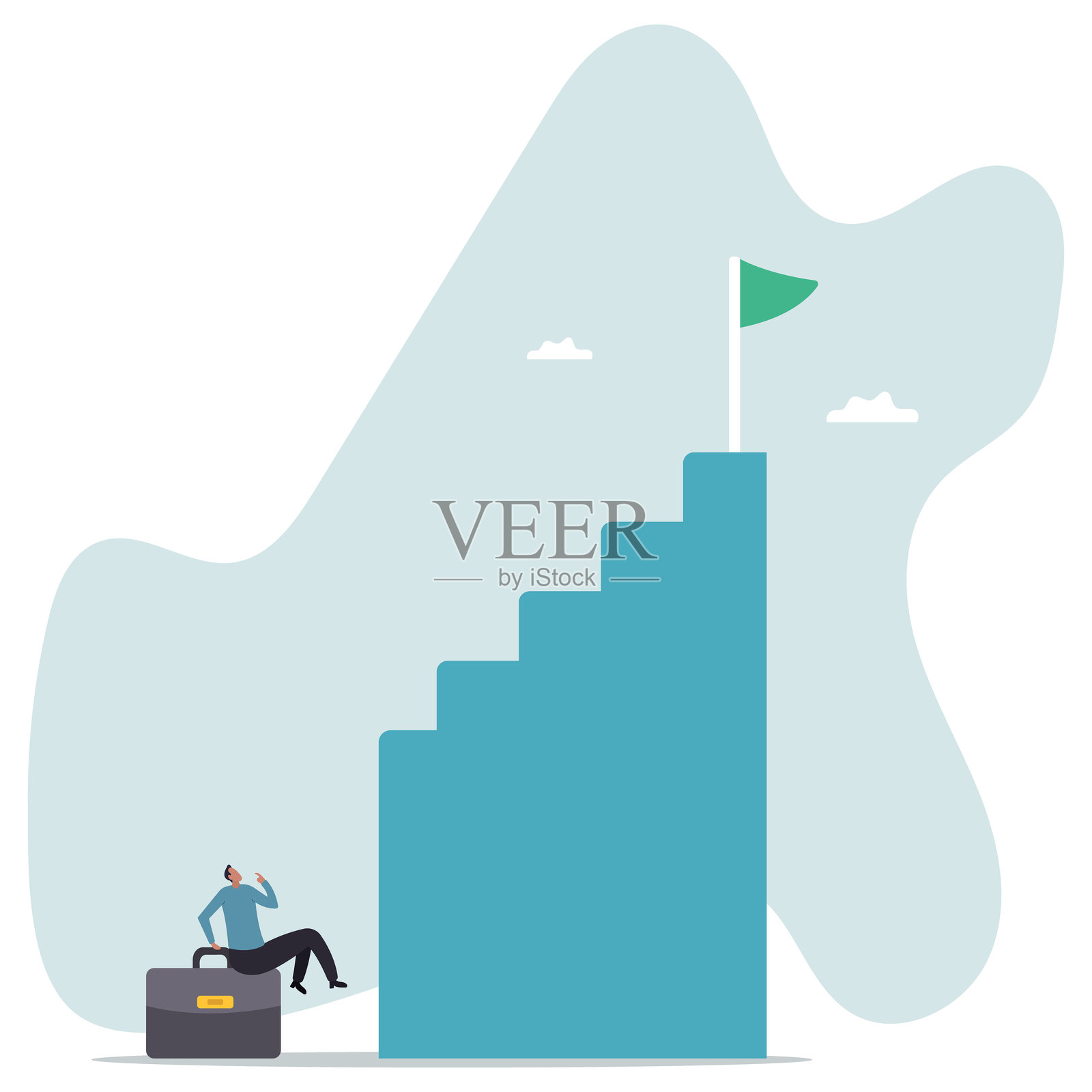 万事开头难，学习曲线或克服新事业的开端困难，关于一个男人和他的人生。插画图片素材