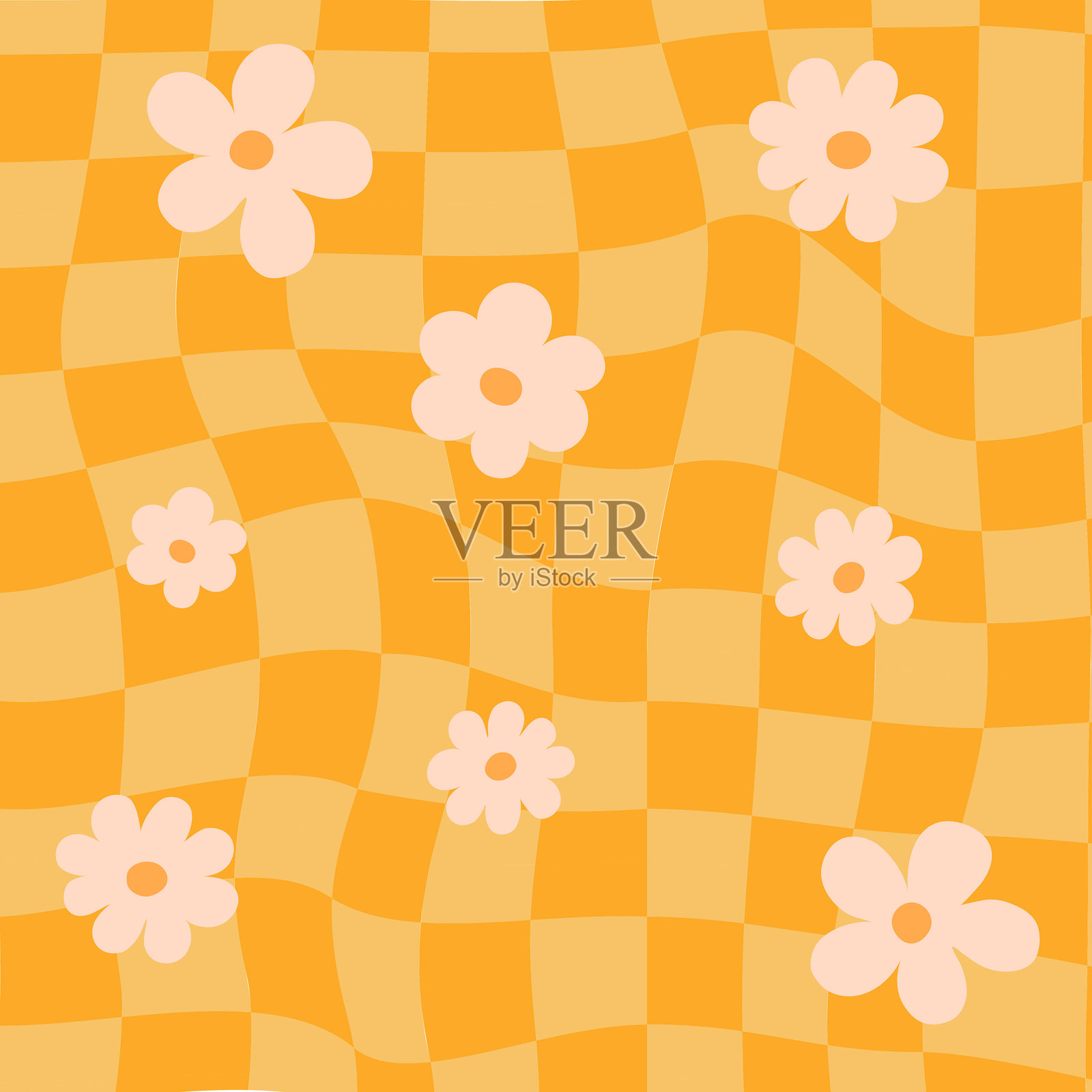 彩色时尚棋盘格方块无缝图案集。一套复古迷幻Y2K风格的几何柔和色调方块背景。插画图片素材