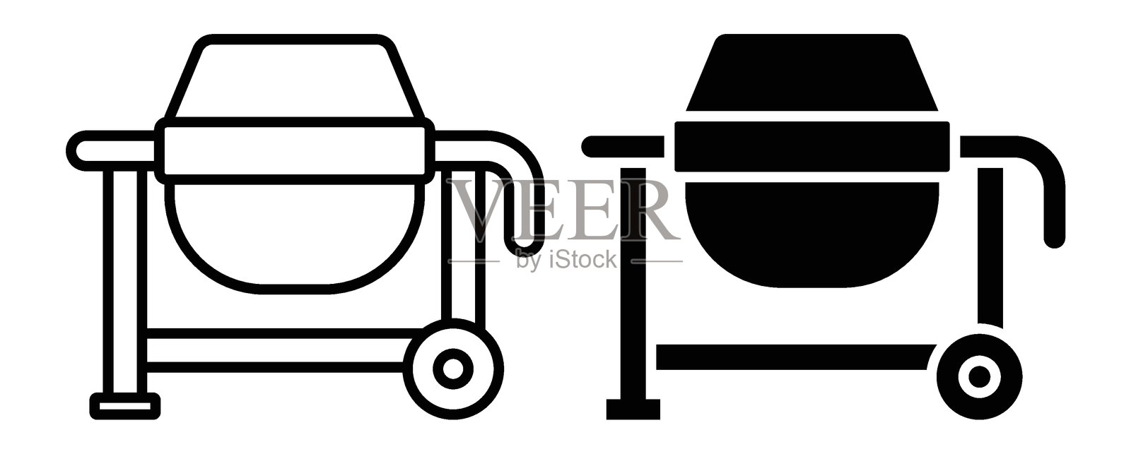 水泥搅拌机的简约轮廓，包含轮廓和实心两种风格插画图片素材