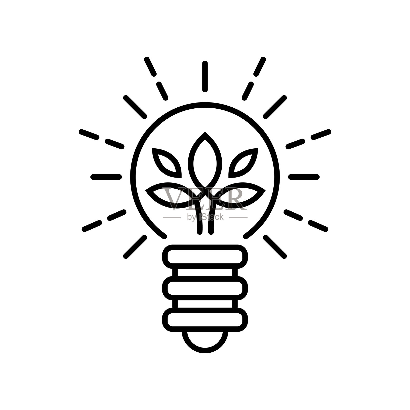 可持续生态能源图标，创意灯泡，灯泡自然，灯泡内植物，白色背景上的细线网络符号-可编辑描边矢量图eps 10插画图片素材