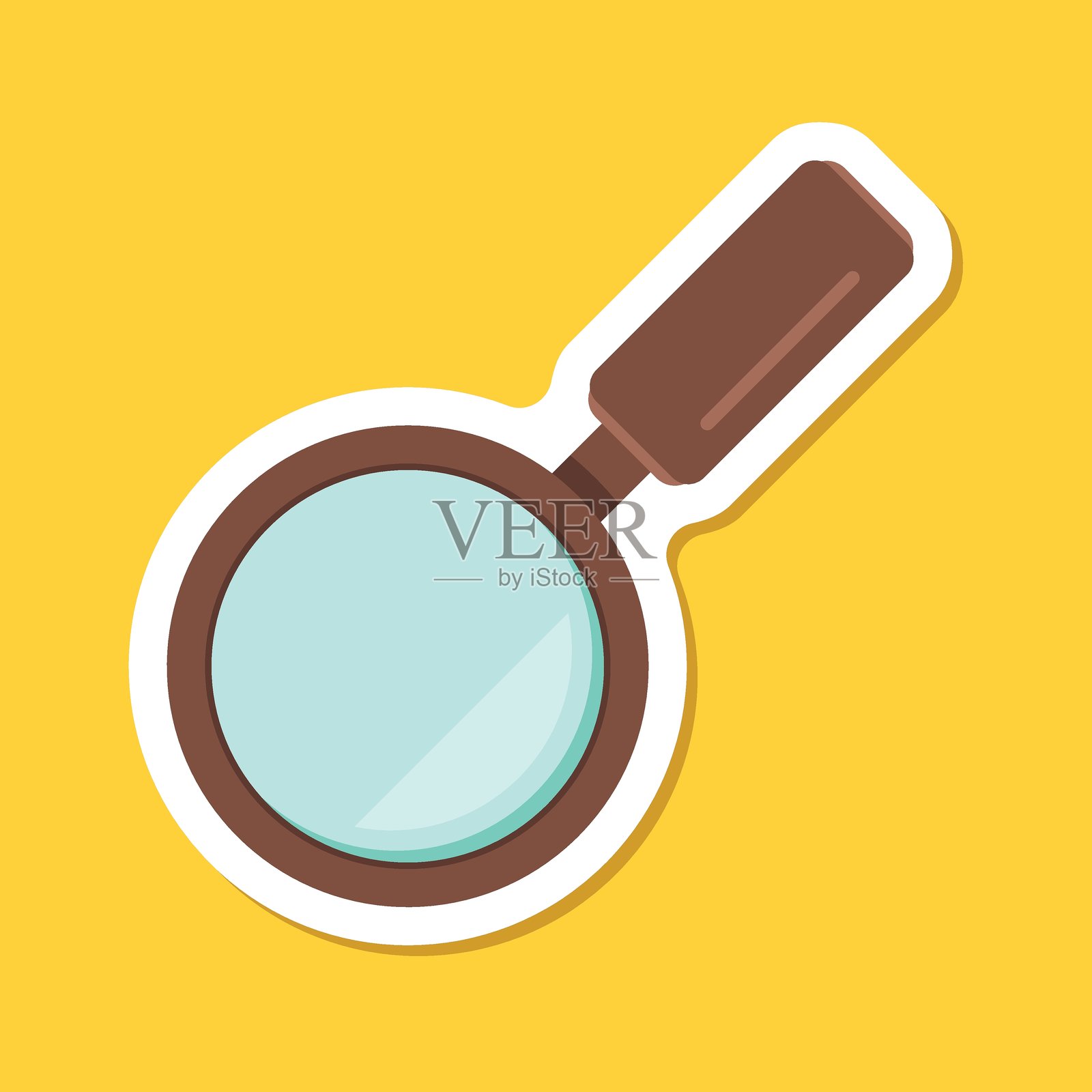 扁平风格的放大镜贴纸图标。在孤立的背景上提供放大镜矢量图。搜索标志业务概念。插画图片素材