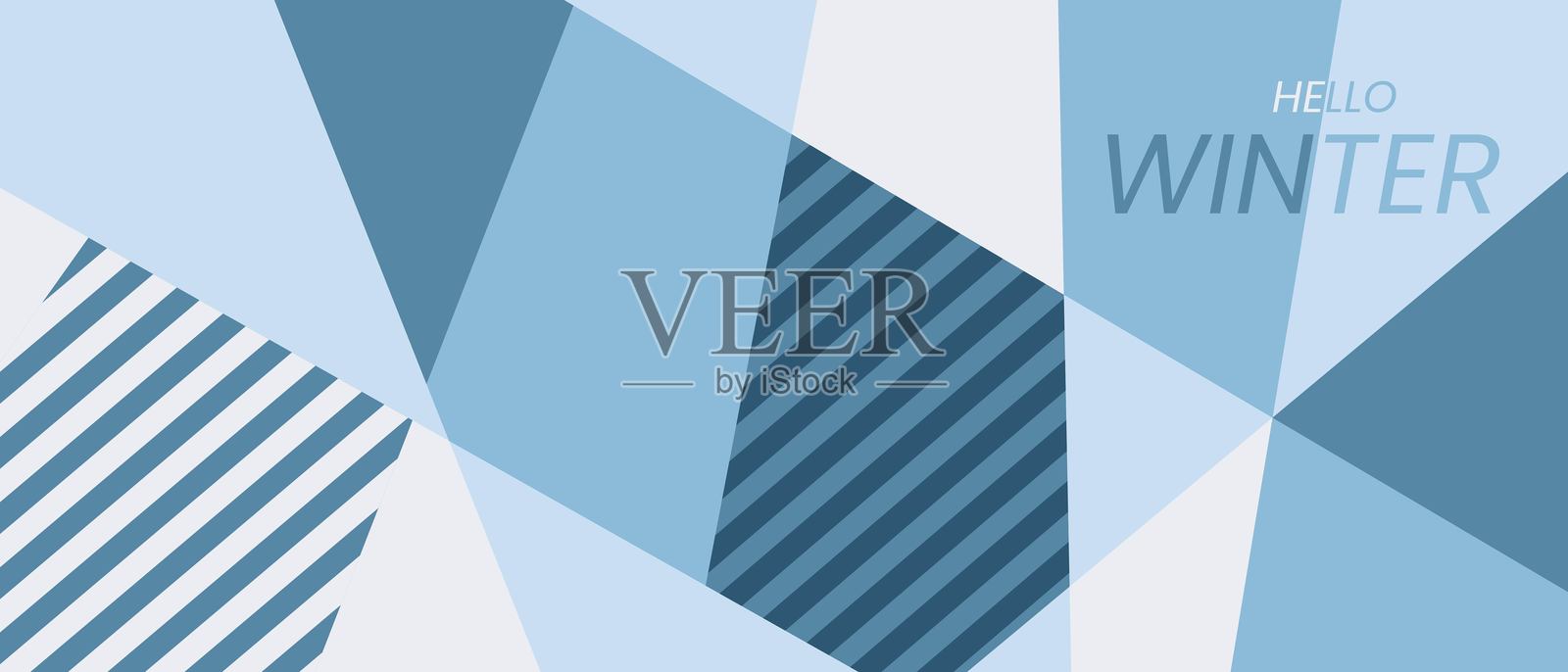 你好，冬季贺卡或横幅，背景为蓝白相间的抽象几何图形。酷炫的平面设计，适用于节日广告。插画图片素材