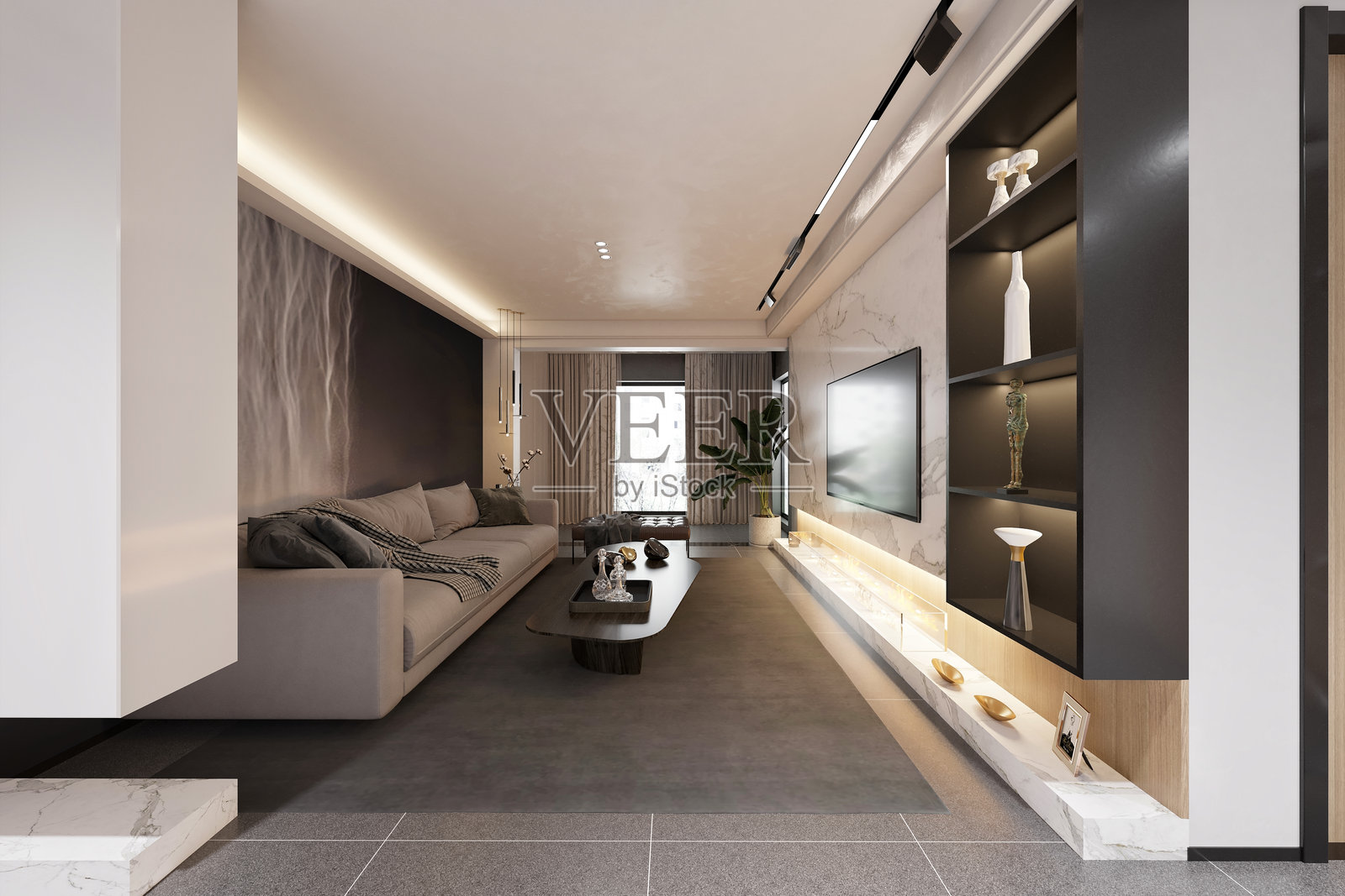 3D渲染的家居内部，客厅餐厅照片摄影图片