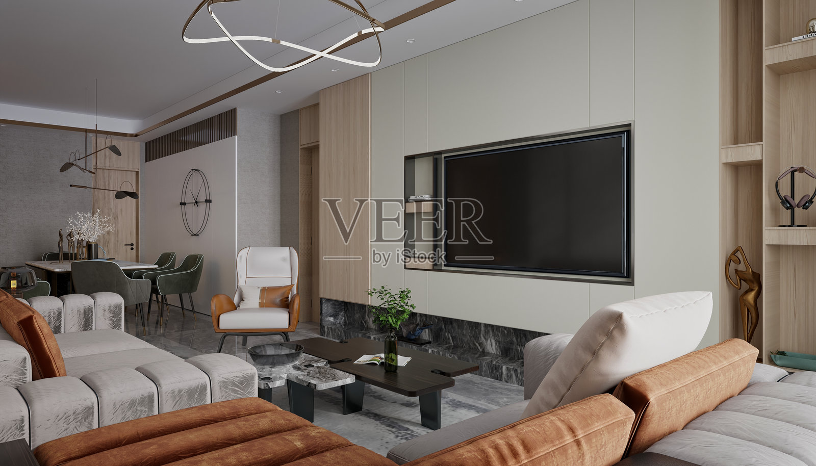 3d渲染的家居室内，客厅餐厅照片摄影图片