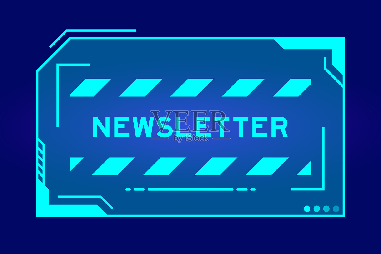 黑色背景下用户界面屏幕上带有“Newsletter”字样的未来感 HUD 横幅的蓝色调插画图片素材