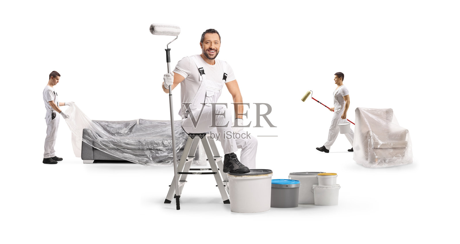一群油漆工正准备开始工作照片摄影图片