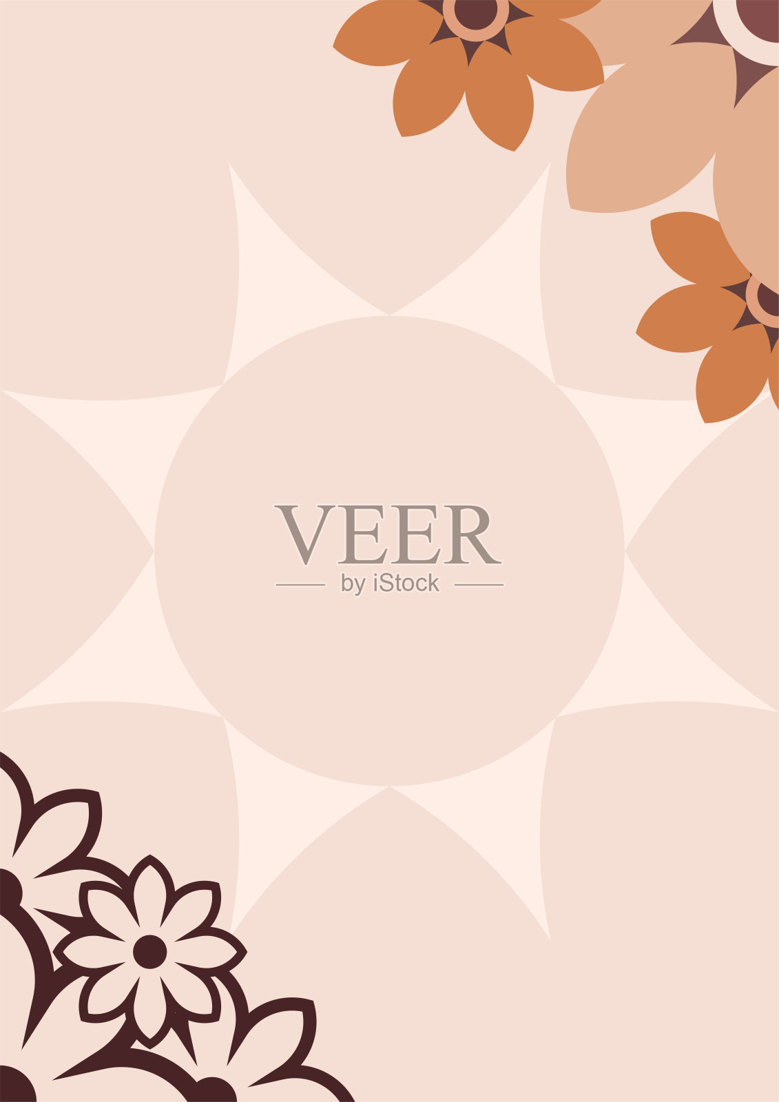 风格化的花卉边框，色调温暖，呈放射状对称，非常适合用于婚礼请柬、优雅卡片或季节性活动设计。插画图片素材