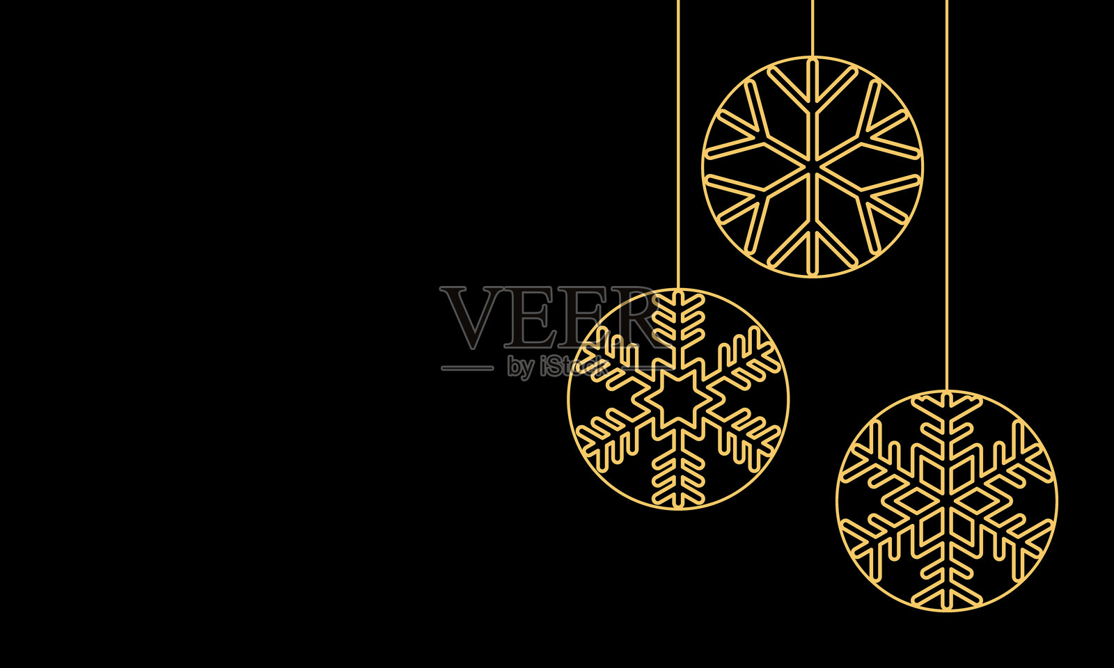 黑色背景上的金色圣诞饰品和雪花插画图片素材