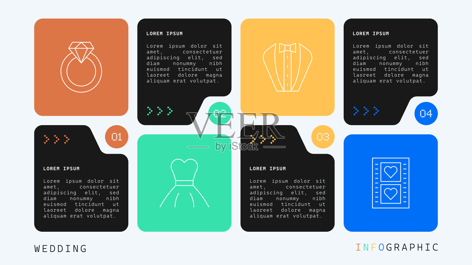 婚礼信息图 - 像素线条完美插画图片素材