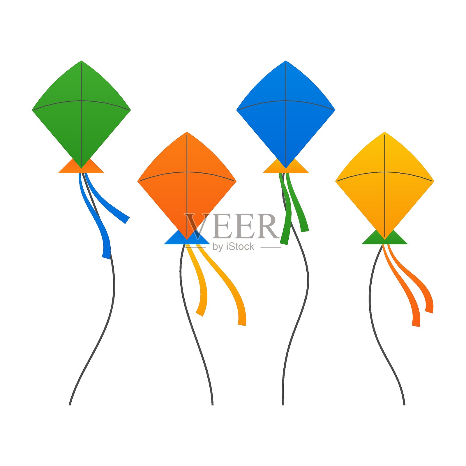 马卡尔·桑克兰蒂节庆风筝套装。色彩缤纷的飞翔风筝，用于印度节日庆典和问候设计。矢量插图，孤立在白色背景上。插画图片素材