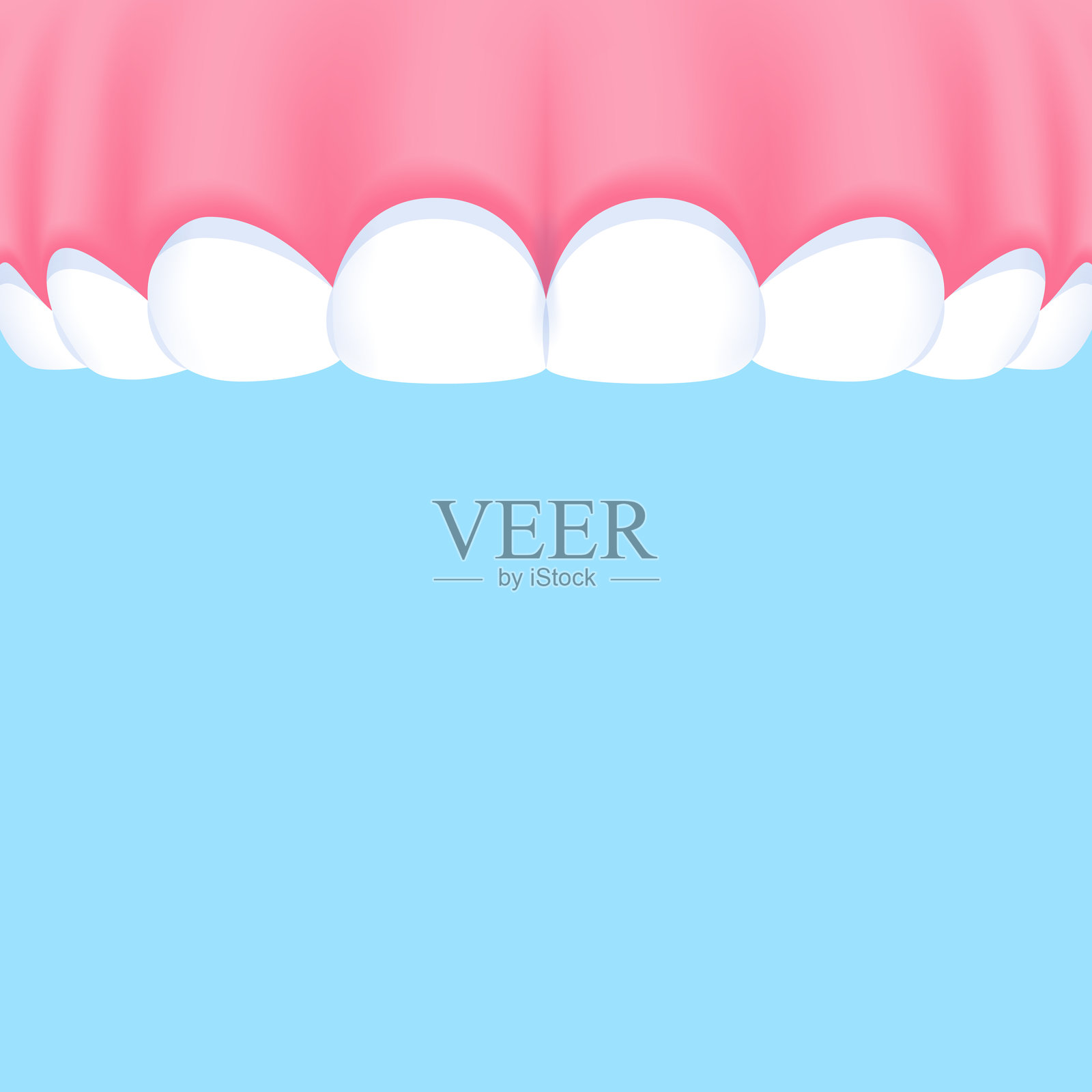 上牙（牙龈露齿笑）- 文本框横幅（方形）插画矢量设计。牙齿护理概念。插画图片素材