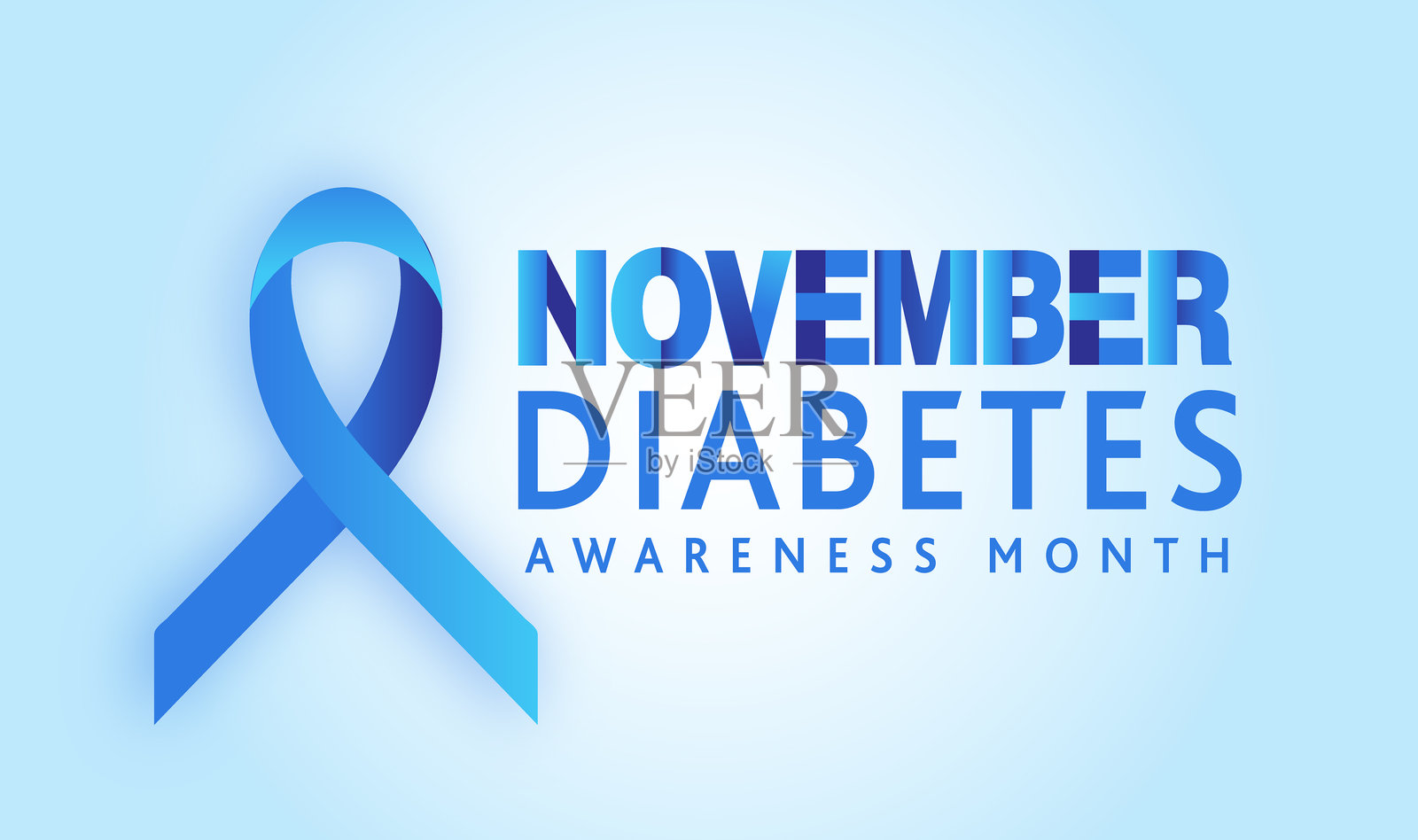 十一月糖尿病宣传月设计模板，渐变背景上的蓝色丝带插画图片素材