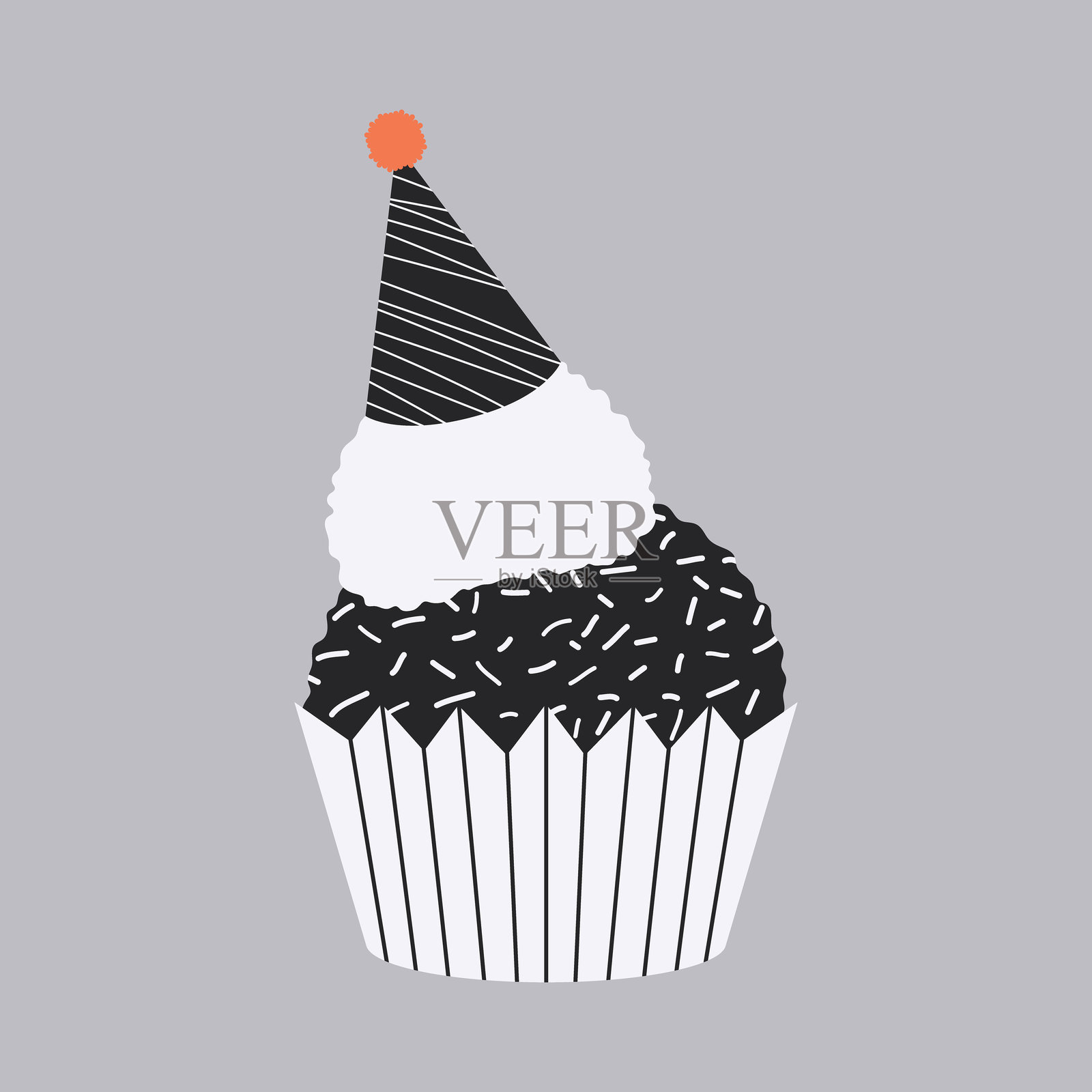 派对帽风格化的生日纸杯蛋糕，非常适合贺卡、面包店和派对设计。插画图片素材