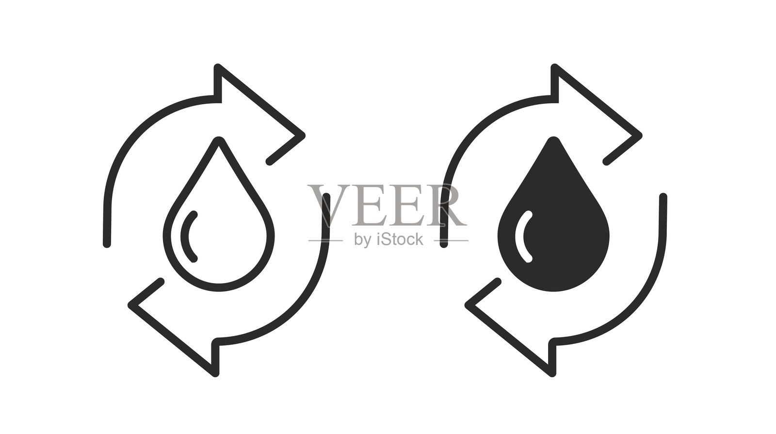 可回收水过滤技术图标，简约Logo，图形插画，线条勾勒，刷新净化液体油渍标志符号，消毒清洗循环，再利用技术插画图片素材