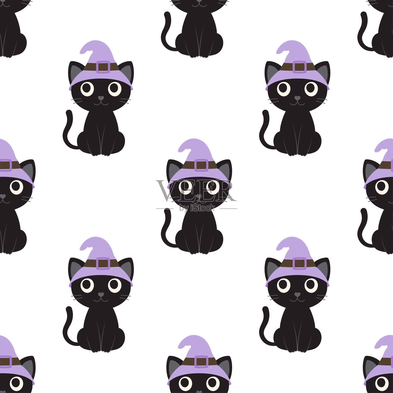 万圣节黑猫无缝图案插画图片素材