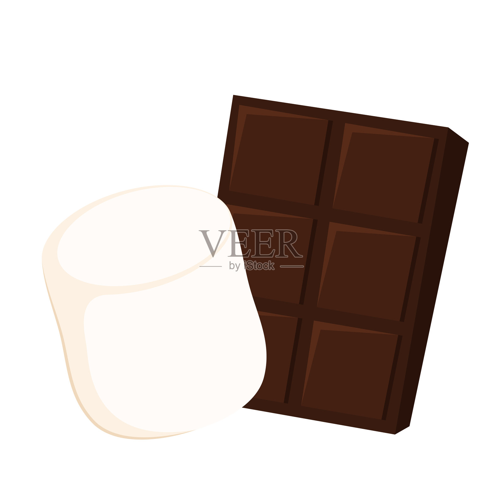 棉花糖和巧克力棒，孤立。甜点卡通矢量图。插画图片素材