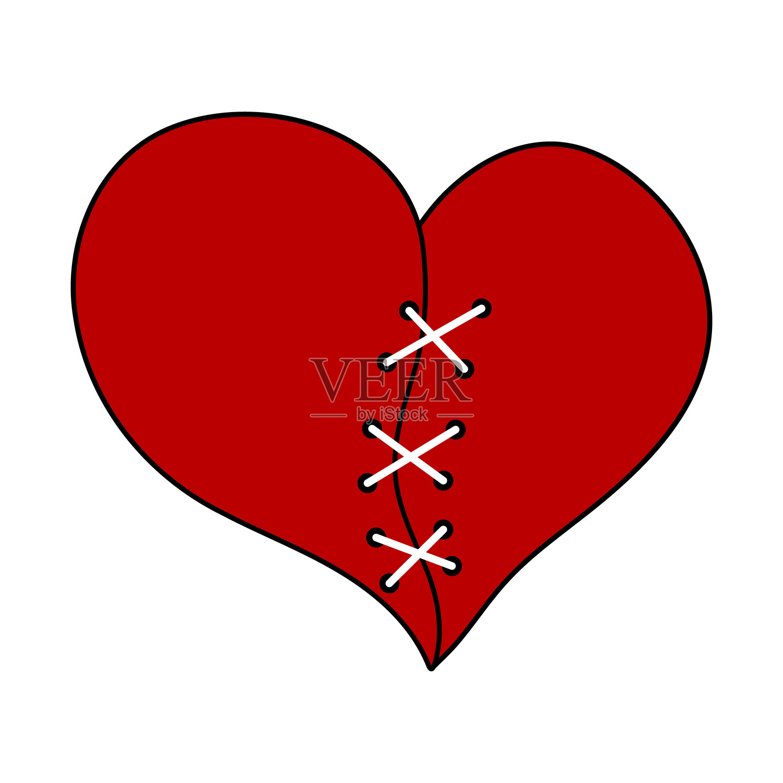 缝合的破碎的心矢量图插画图片素材