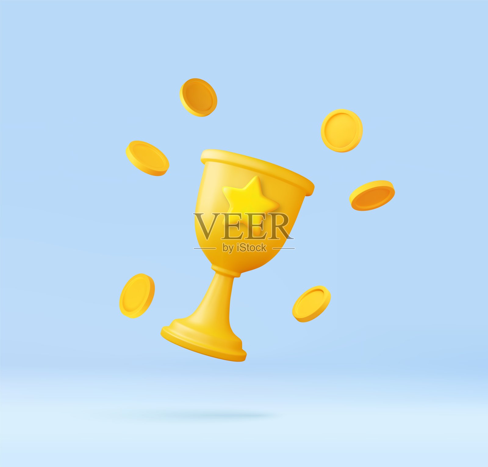 3D金色奖杯和飞舞的金币插画图片素材