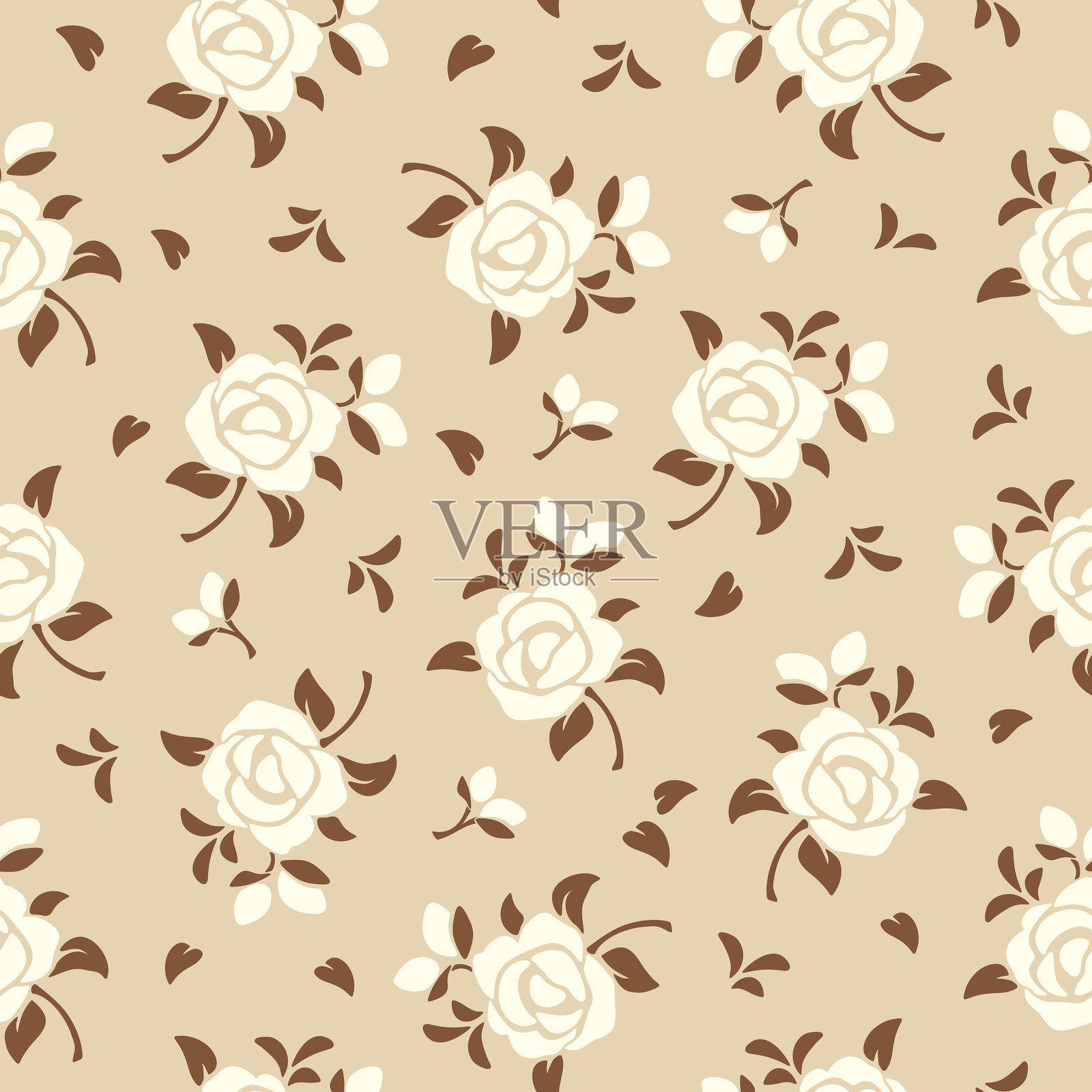 带有玫瑰花的碎花图案。矢量无缝米色花卉印花插画图片素材