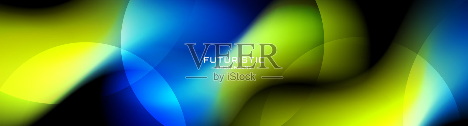 深邃空间中重叠的蓝绿色抽象背景，带有发光的彩色圆圈装饰效果。现代图形设计元素剪纸风格概念，适用于网页横幅、艺术、传单、卡片或宣传册封面。插画图片素材