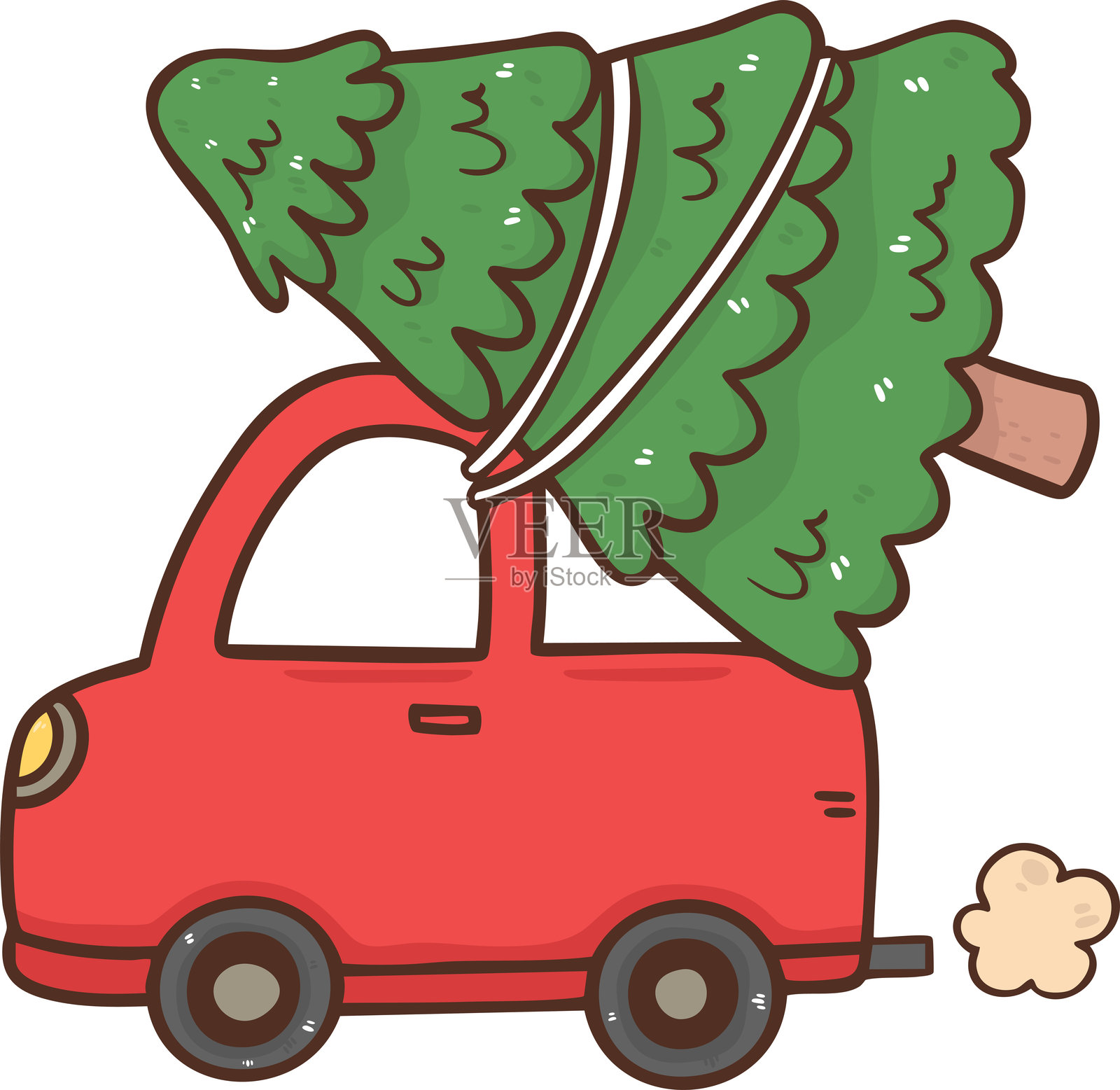 时髦的复古圣诞卡车汽车卡通手绘插画图片素材