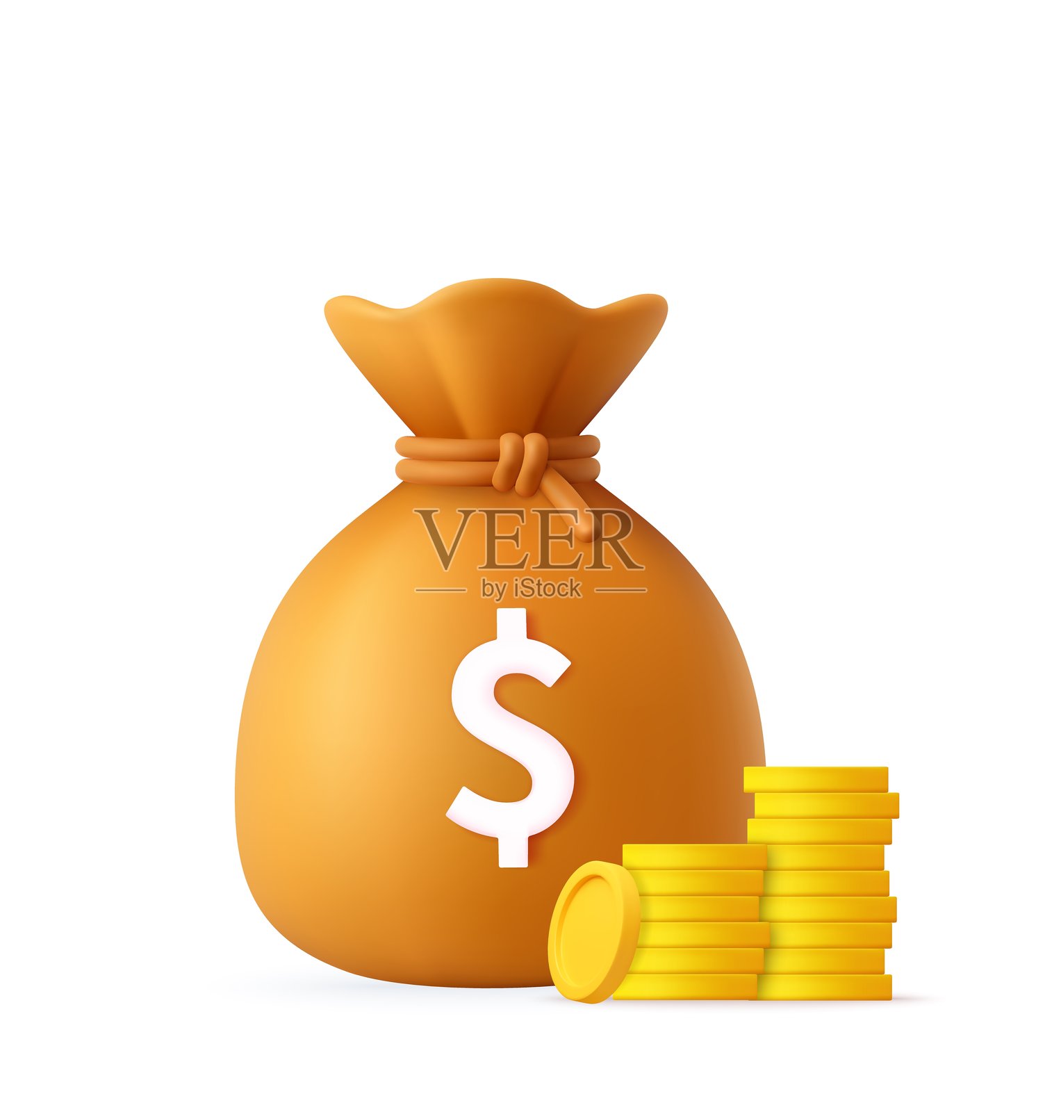 用于金融概念的3D钱袋和硬币插画图片素材