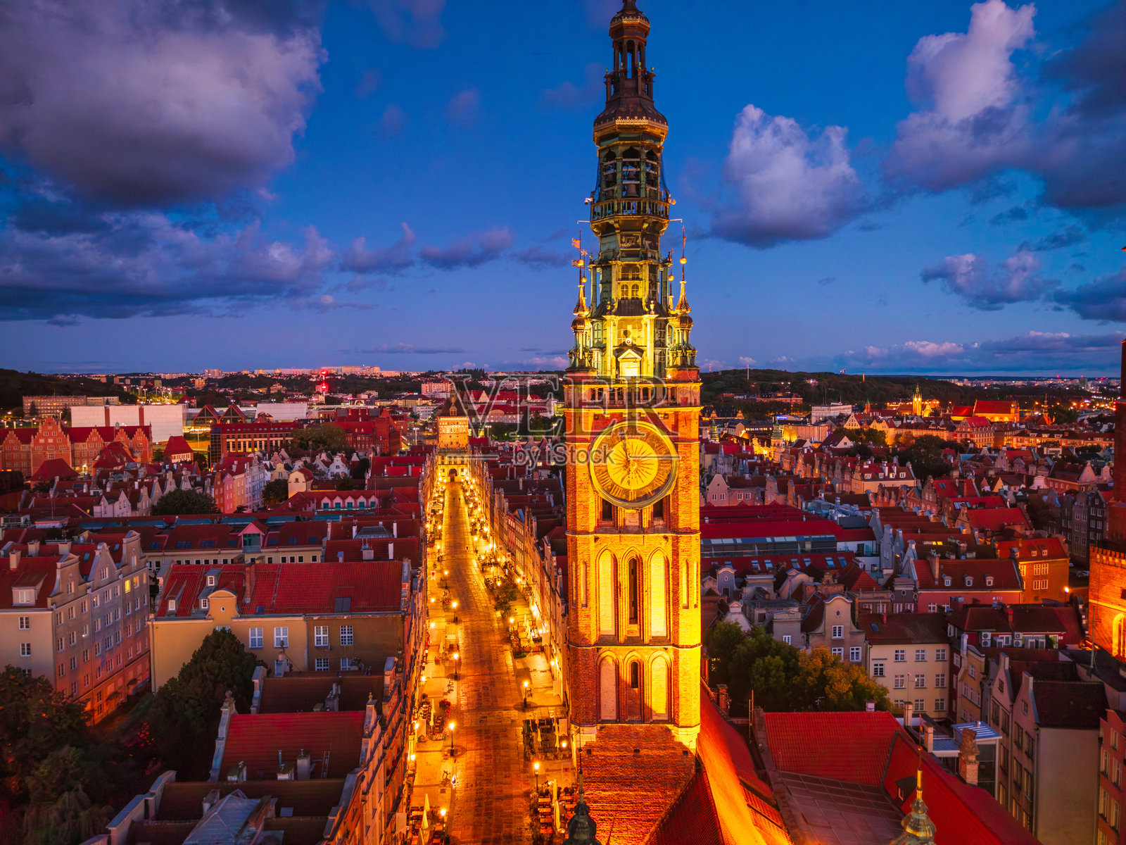 格但斯克老城区莫特拉瓦河上美丽的日出，波兰照片摄影图片