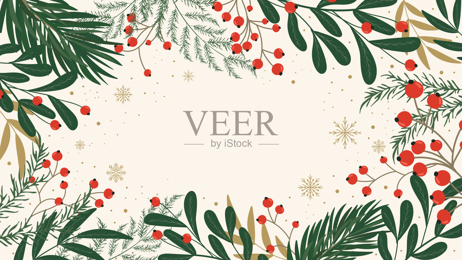 圣诞节横幅，配有松杉枝和红浆果。用于问候的矢量背景插画图片素材