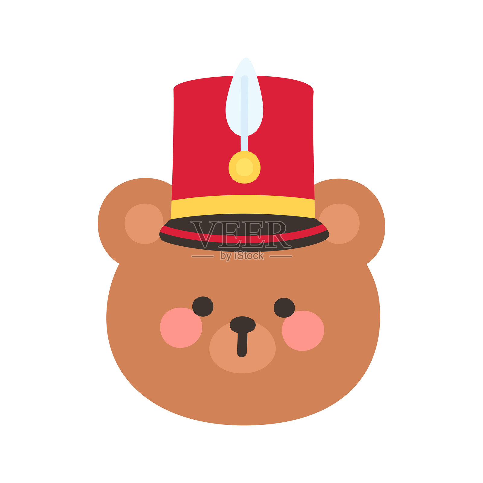 韩式风格的熊头卡通，戴着红金配色的胡桃夹子帽子插画图片素材