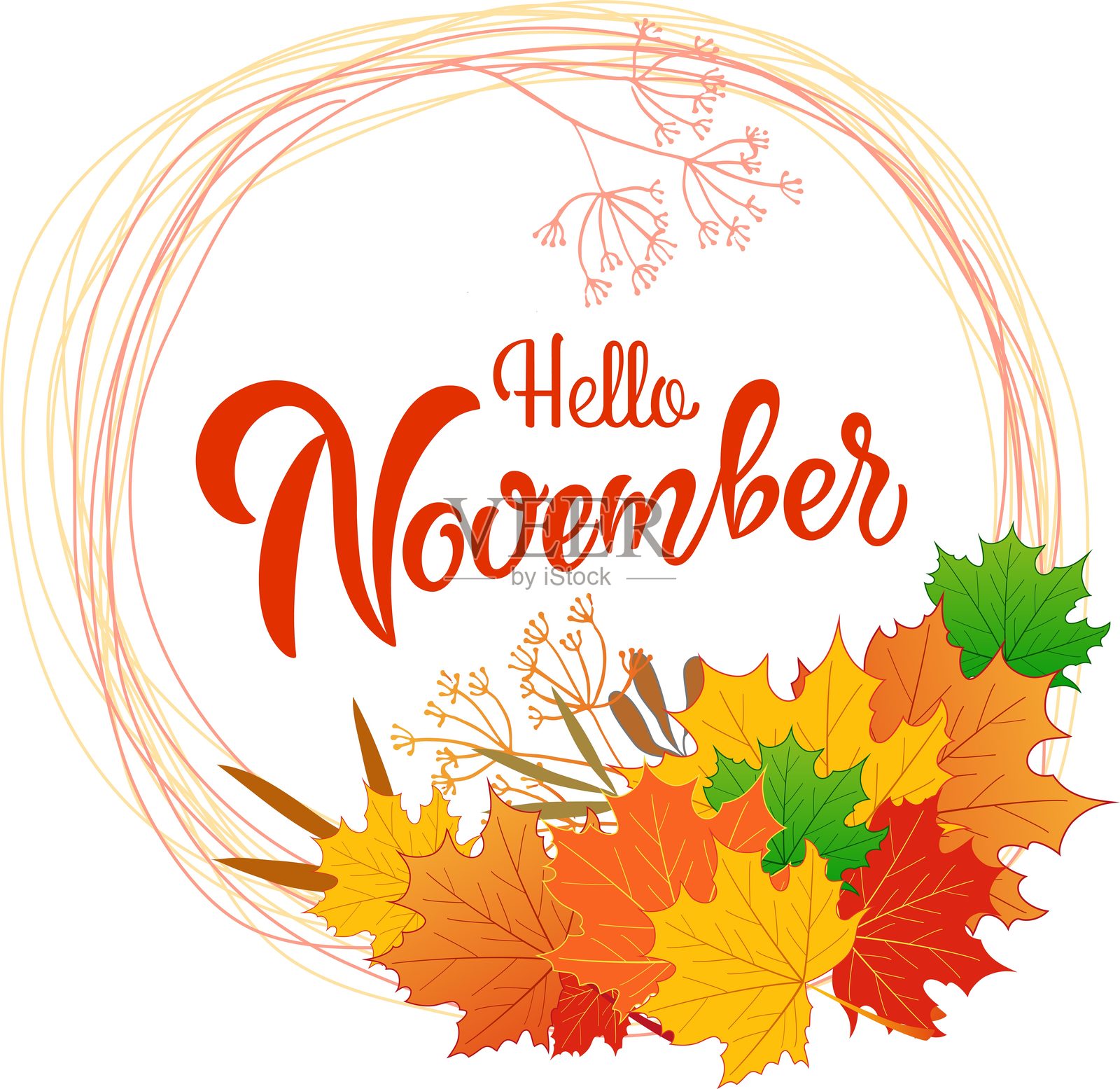 手写体“你好十一月”字样信息插画图片素材